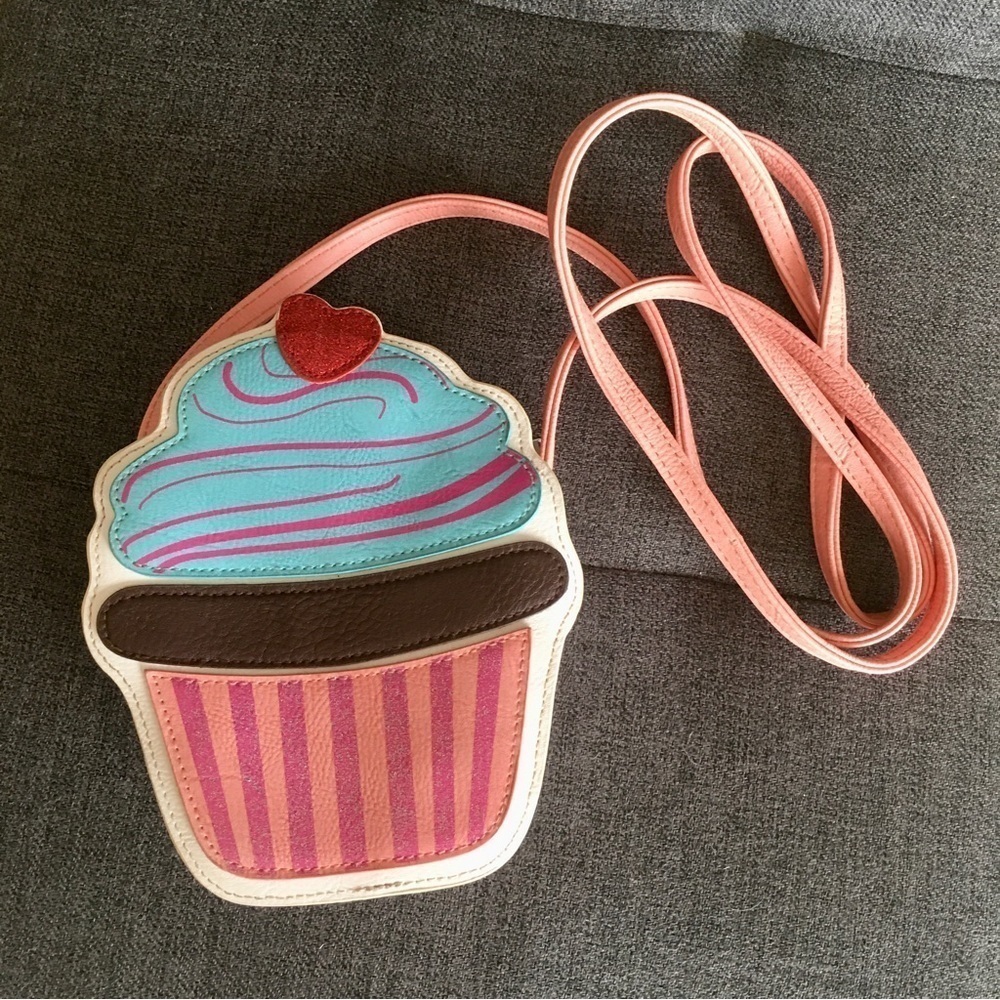 Vintage Sparkly Cupcake Crossbody Purse, White, Pink, Blue